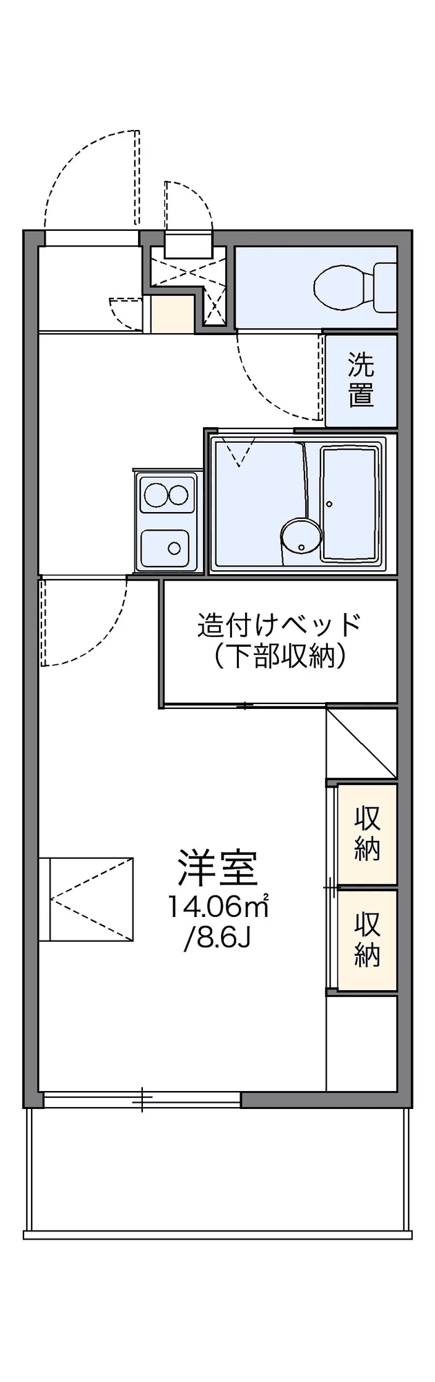 P001563 매물 평면도 — 1K