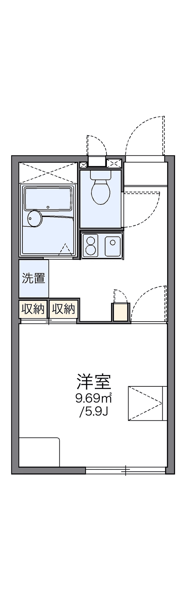 P001591 매물 평면도 — 1K