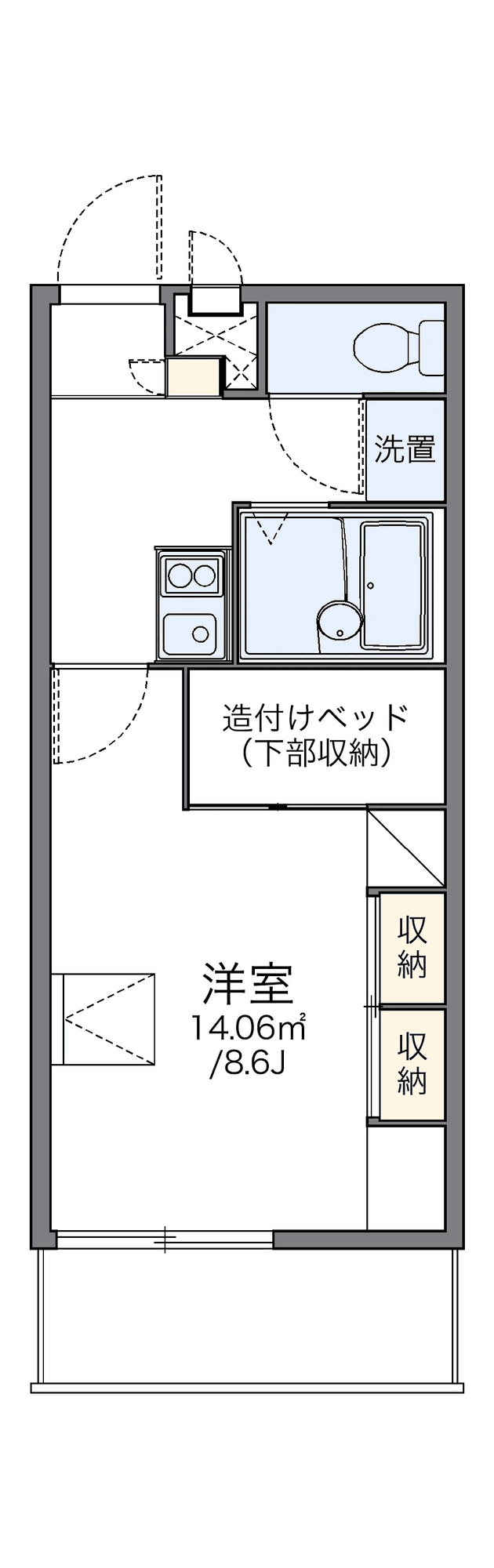 P001582 매물 평면도 — 1K