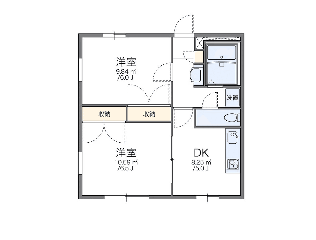 物件P001308の間取り図 — 2DK