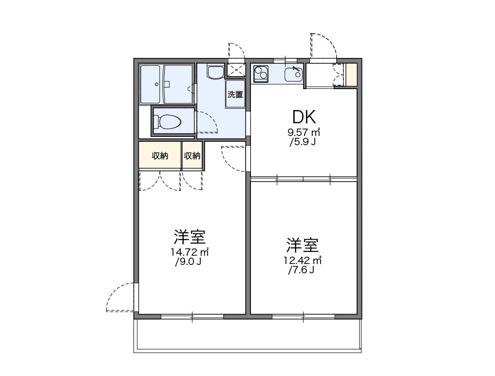 物件P001329の間取り図 — 2DK
