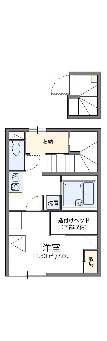 物件P001043の間取り図 — 1K