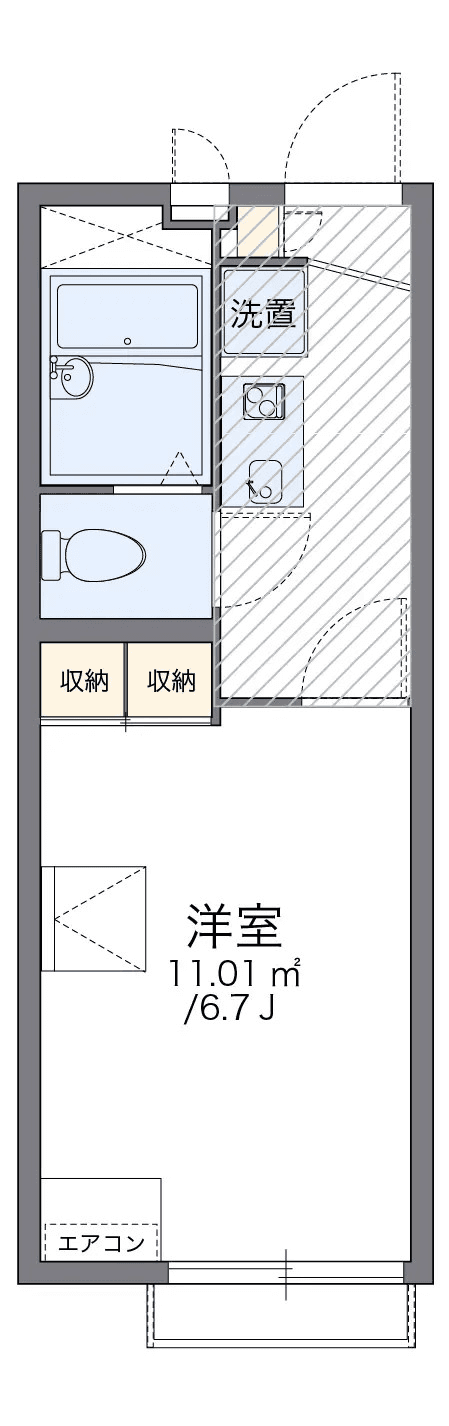 P001187 매물 평면도 — 1K