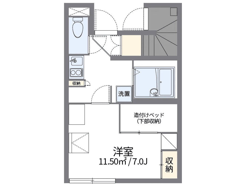 P001114 매물 평면도 — 1K